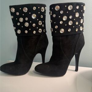 Giuseppe Zanotti Black Ankle Boots with Rhinestones